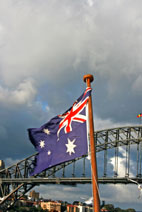 Australian flag and Harbour Bridge - Sydney, Australia
